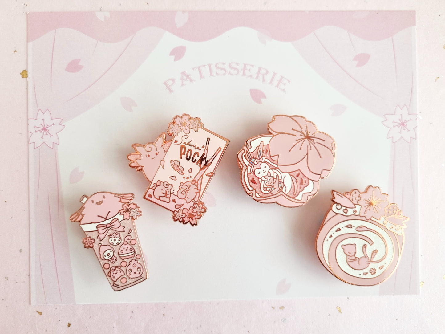 Sakuramon Glitter Rose Gold Plated Hard Enamel Pins