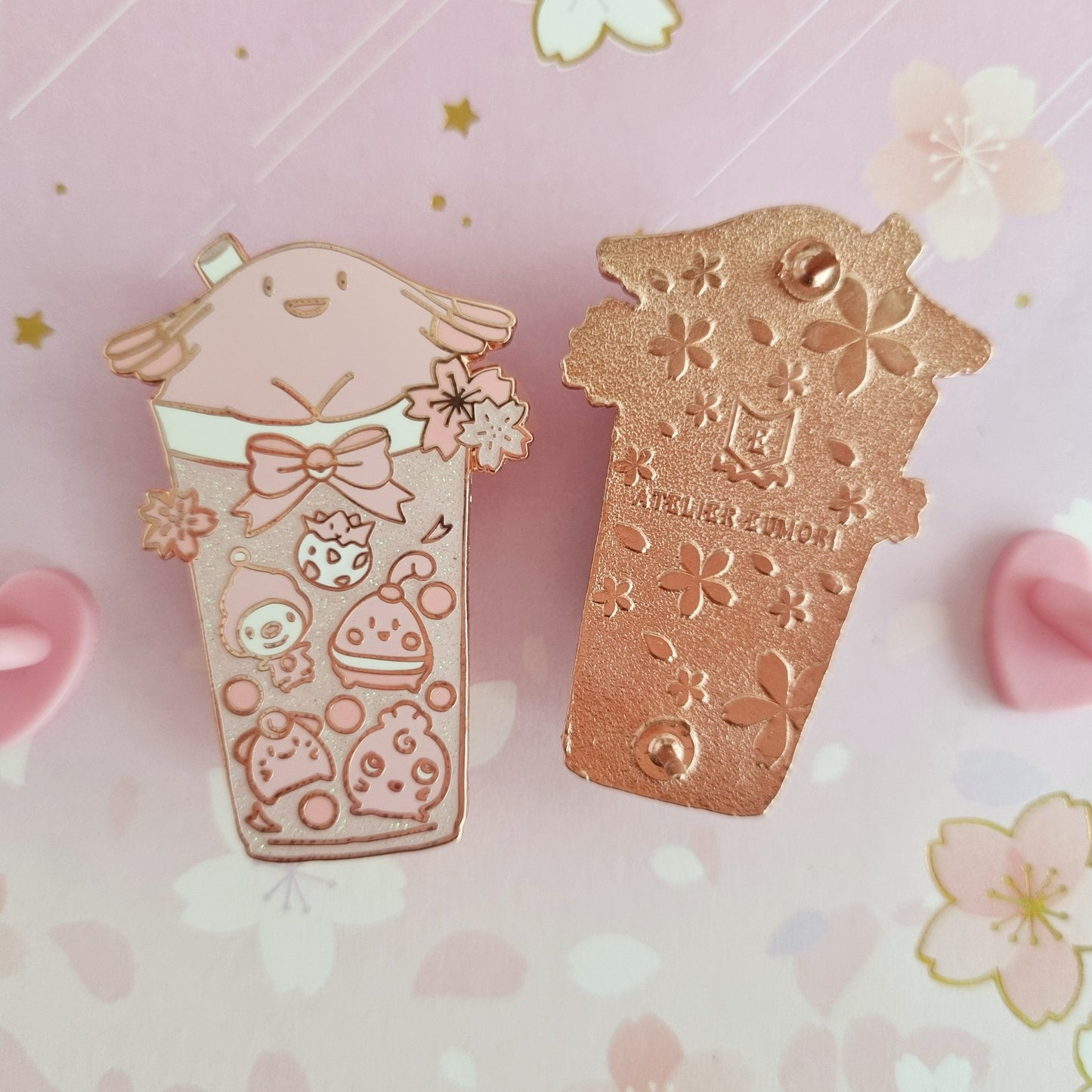 Sakuramon Glitter Rose Gold Plated Hard Enamel Pins