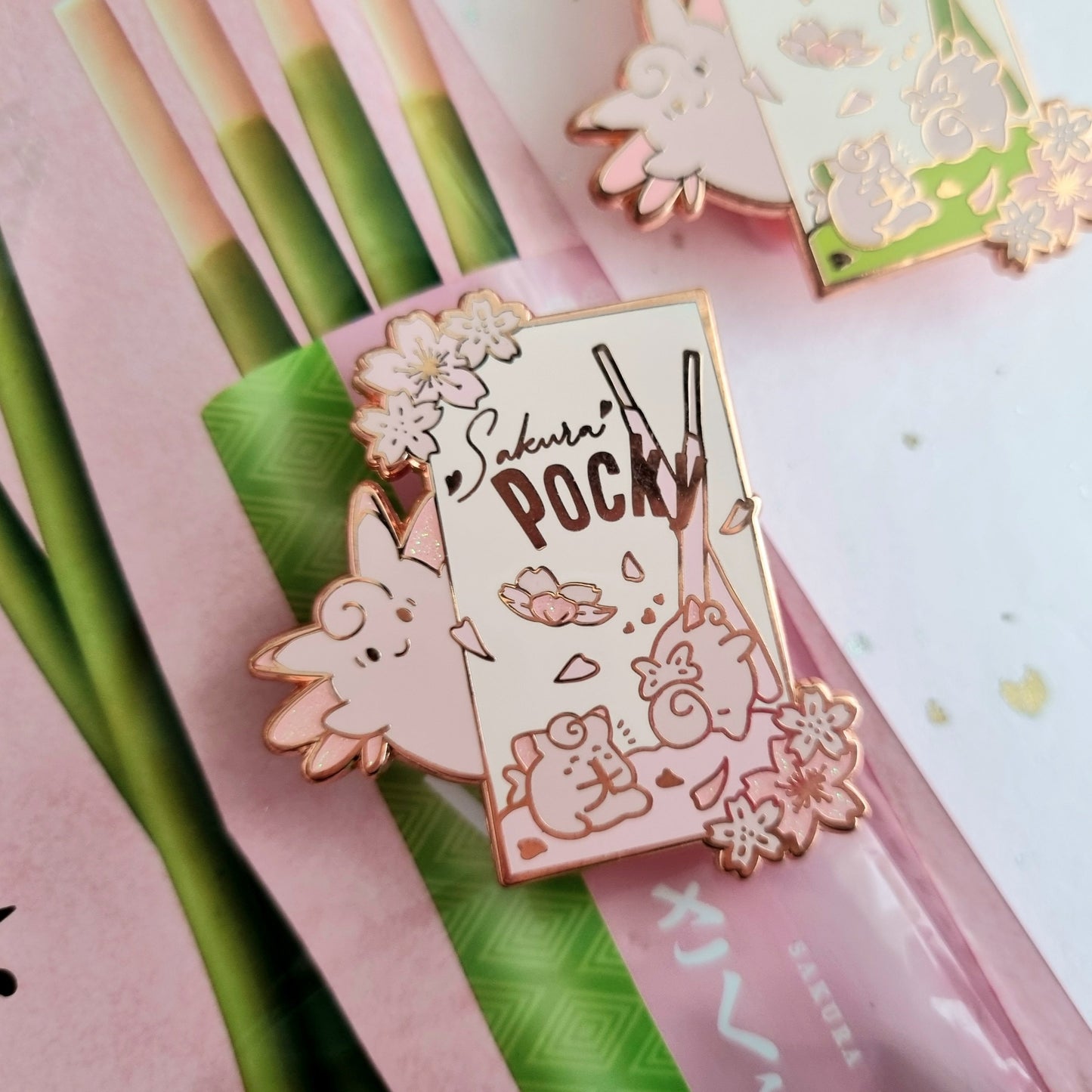 Sakuramon Glitter Rose Gold Plated Hard Enamel Pins