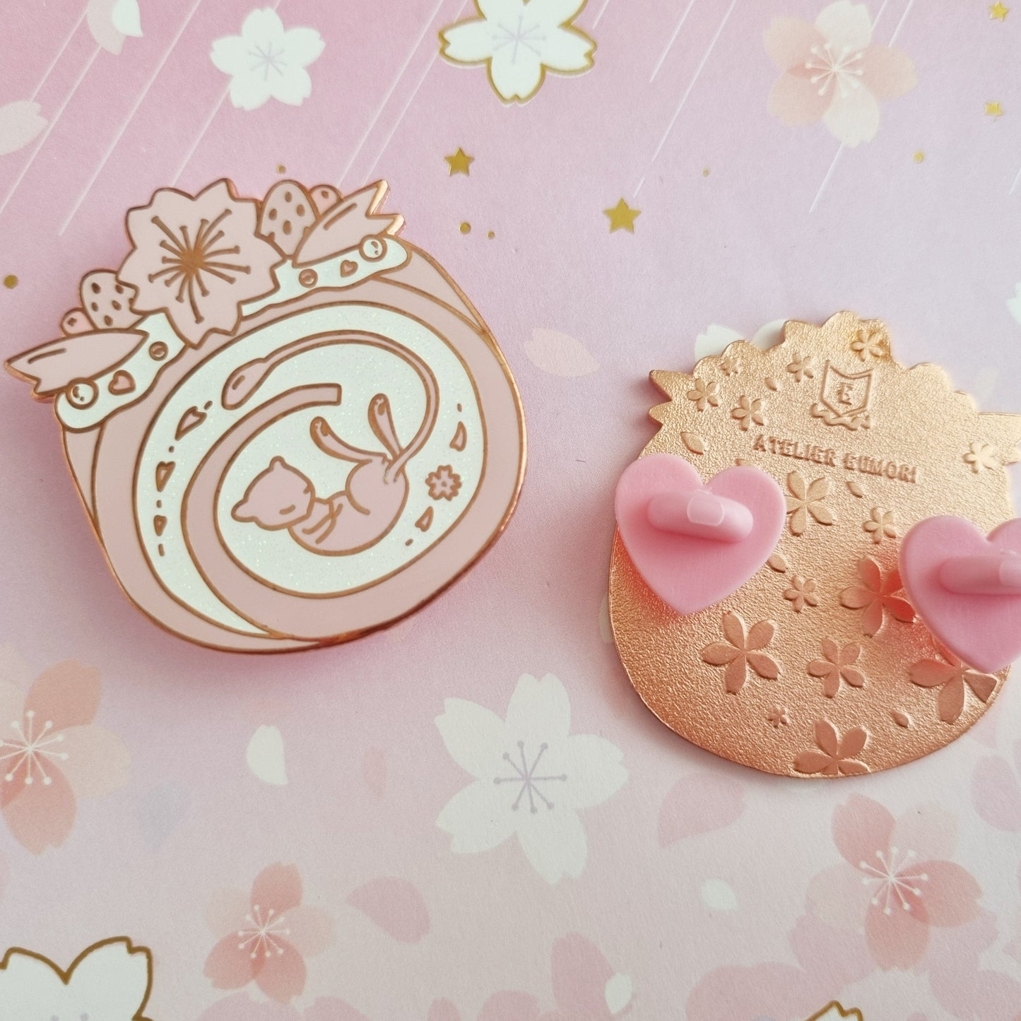 Sakuramon Glitter Rose Gold Plated Hard Enamel Pins