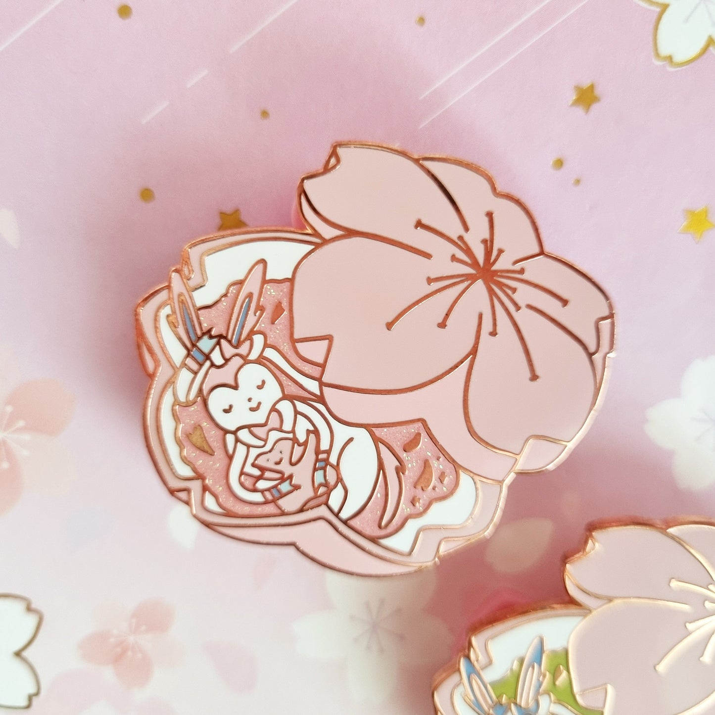 Sakuramon Glitter Rose Gold Plated Hard Enamel Pins