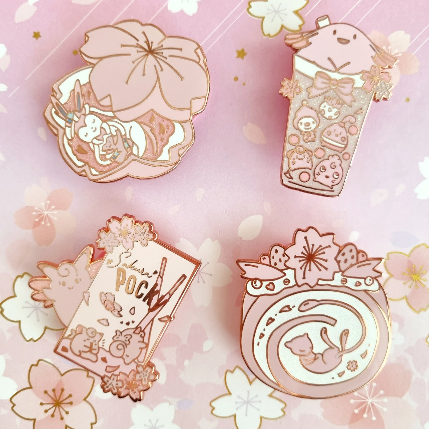 Sakuramon Glitter Rose Gold Plated Hard Enamel Pins