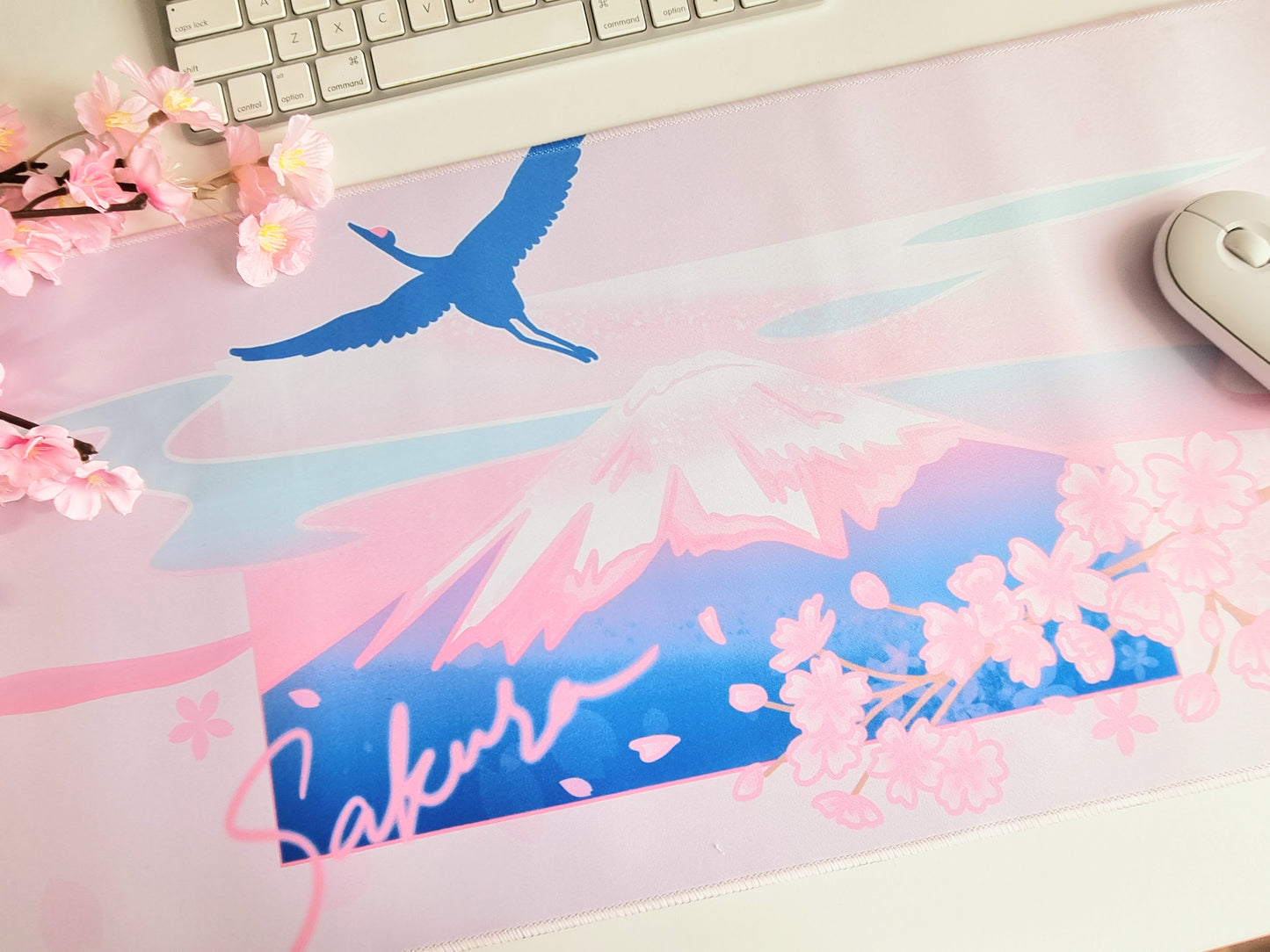 Vaporwave Cherry Blossom Mt Fuji Gaming Deskmat | Board Game Card Playing Mat