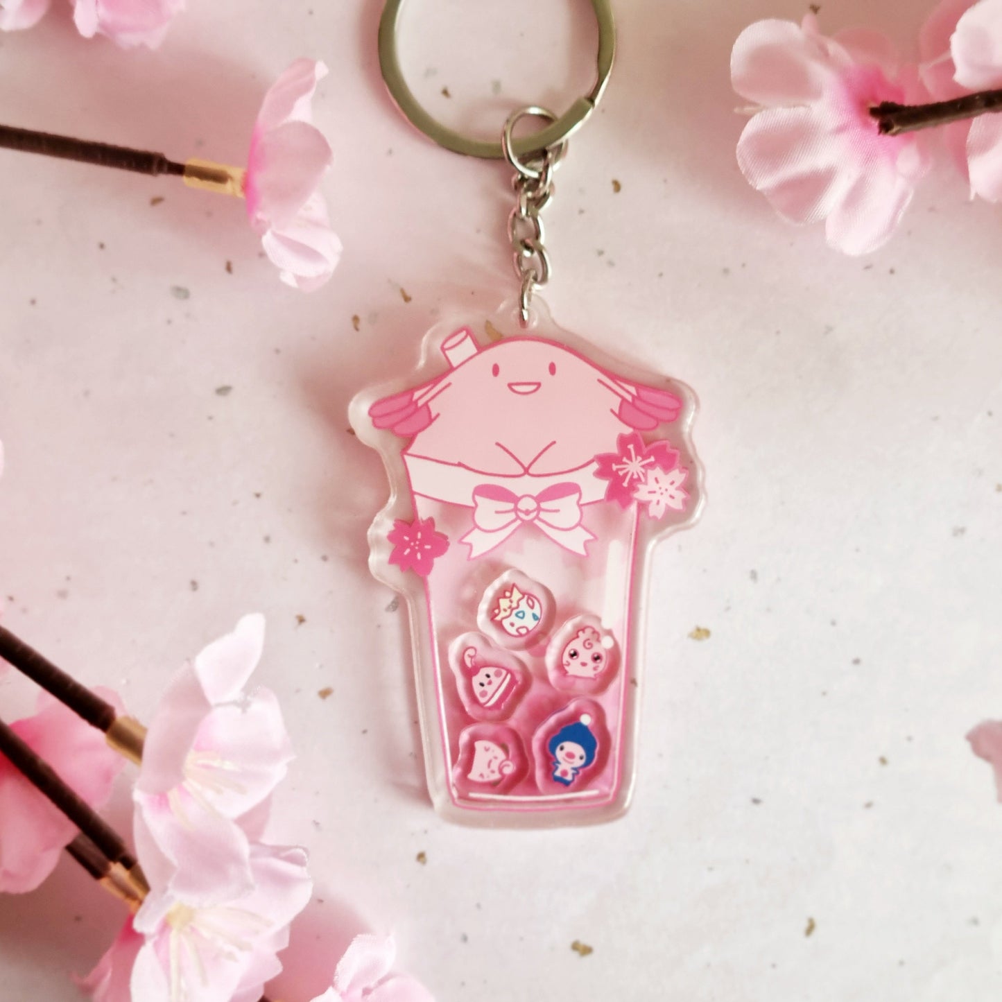 Chansey Sakura Boba Tea Shaker Charm