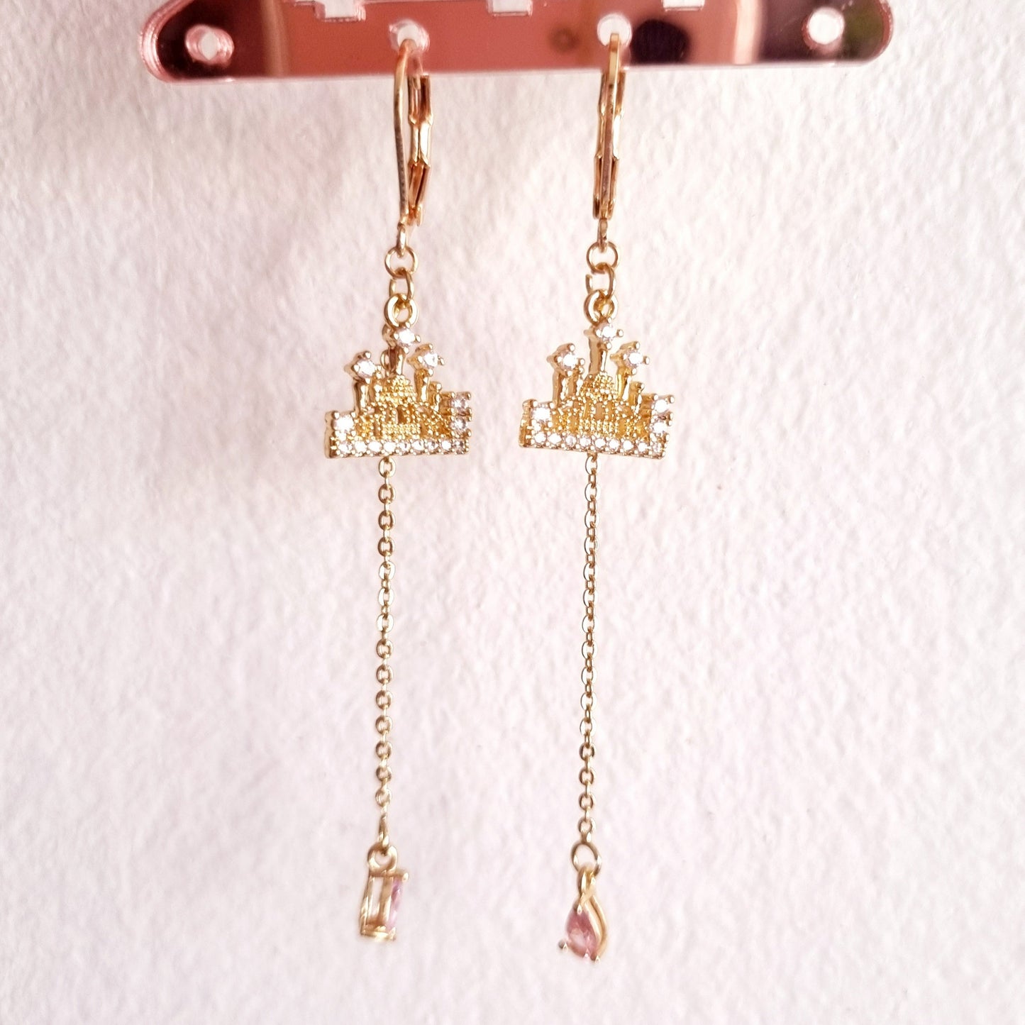 Coquette Princess Castle with Pink Teardrop Dangle Earrings