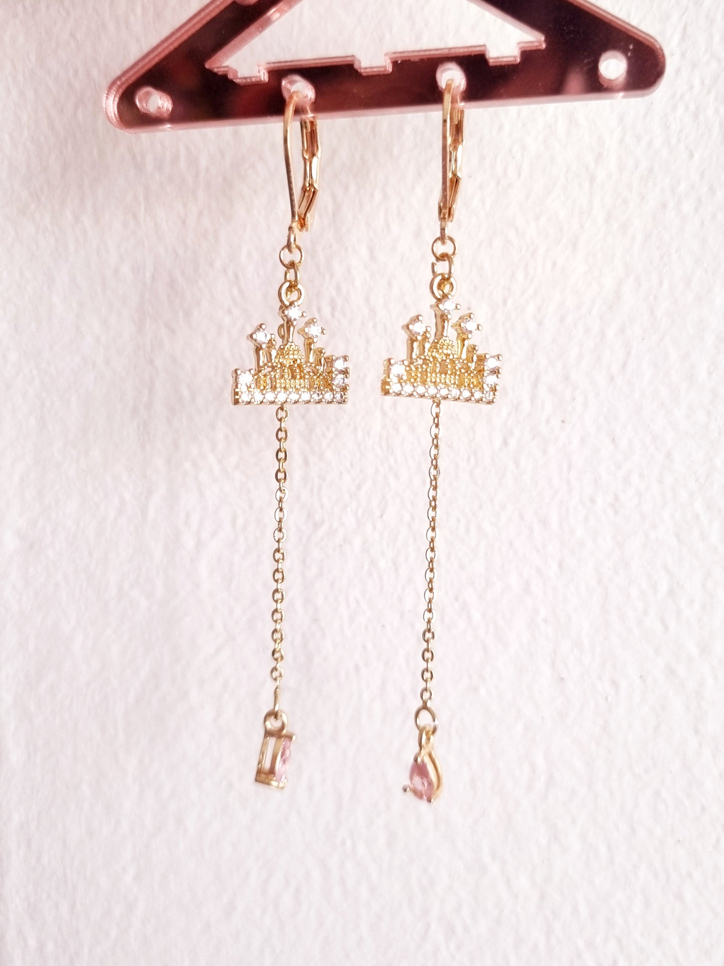 Coquette Princess Castle with Pink Teardrop Dangle Earrings
