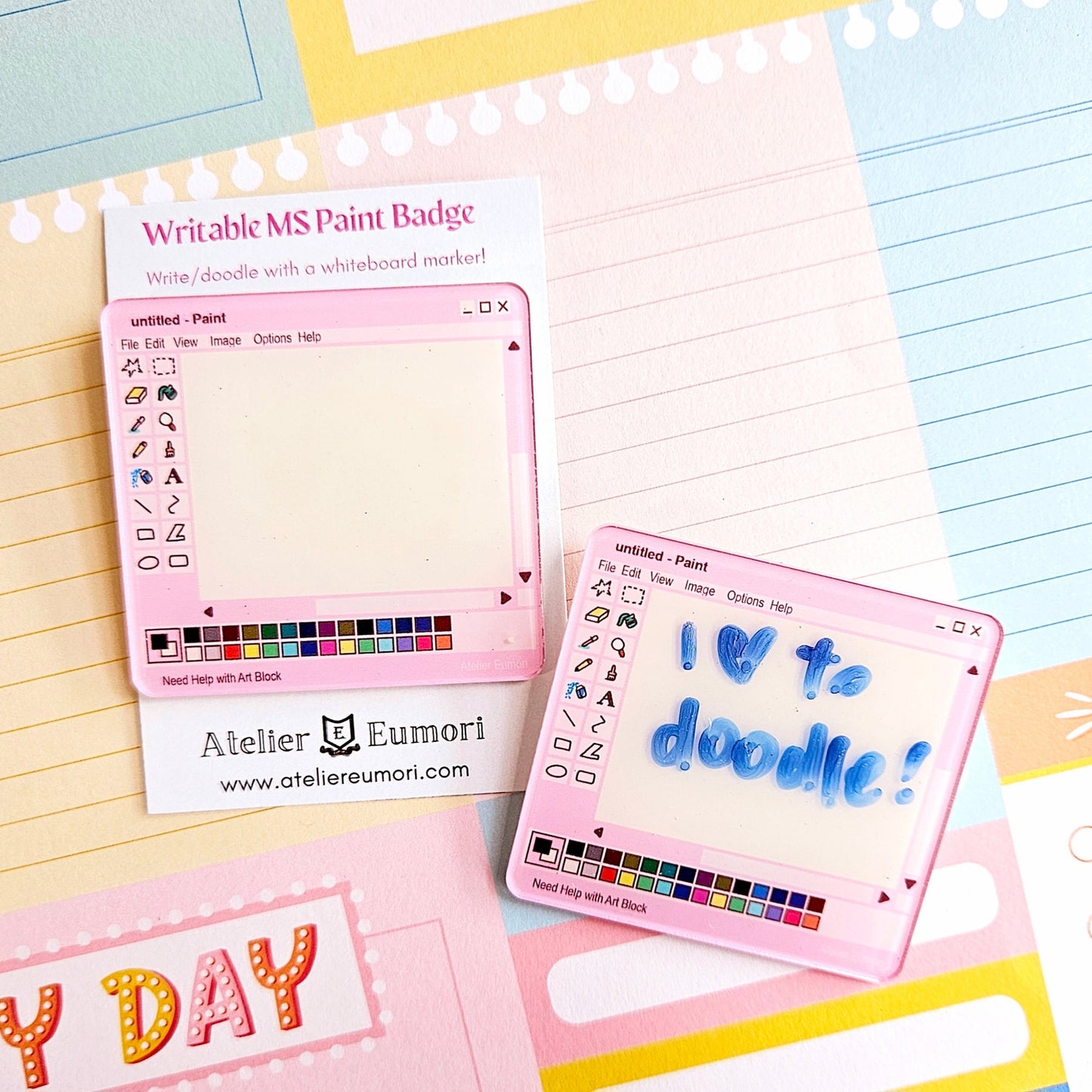 Writable MS Paint Pin Badge | Dry Erase Interactive Acrylic Pin