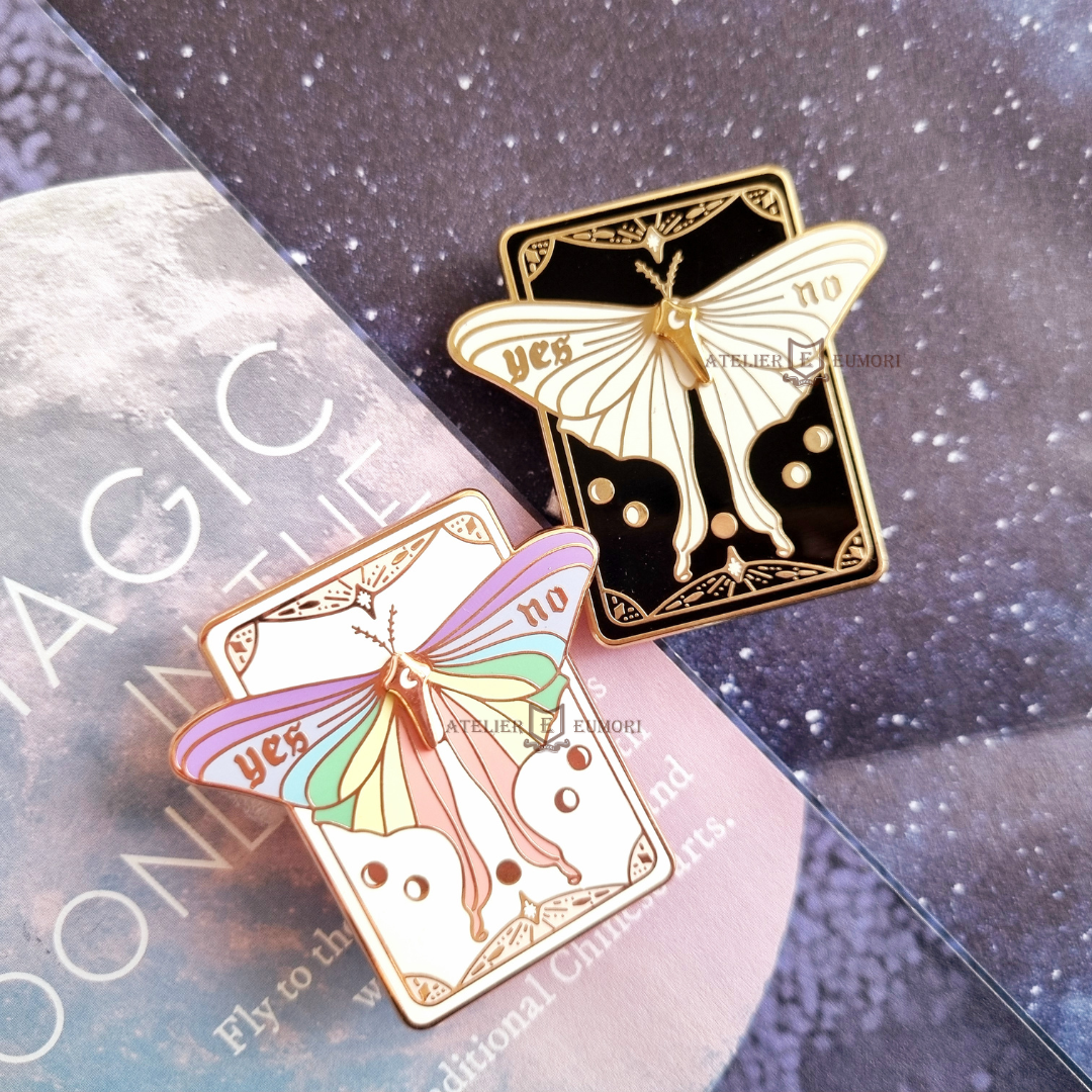 Yes & No Moth Tarot Spinning Enamel Pin