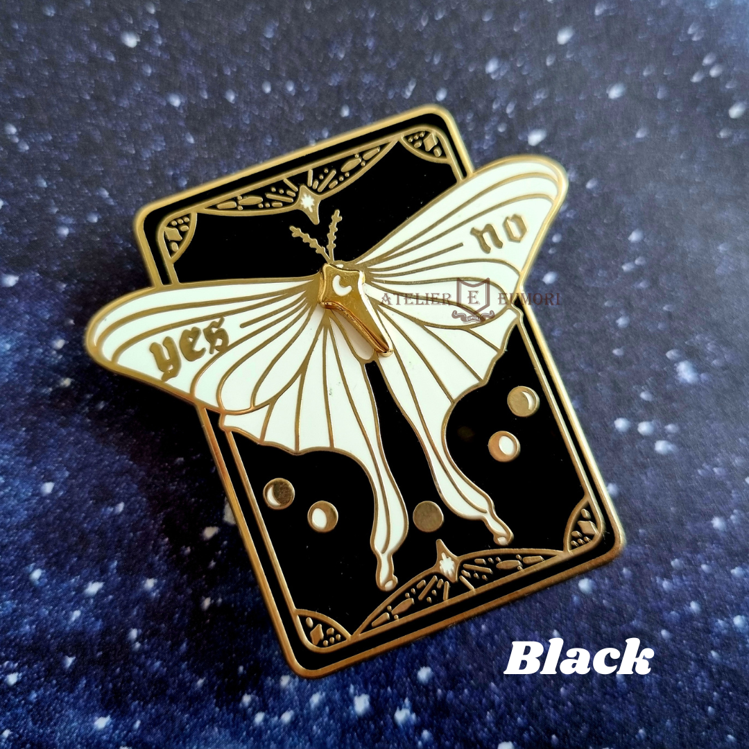 Yes & No Moth Tarot Spinning Enamel Pin