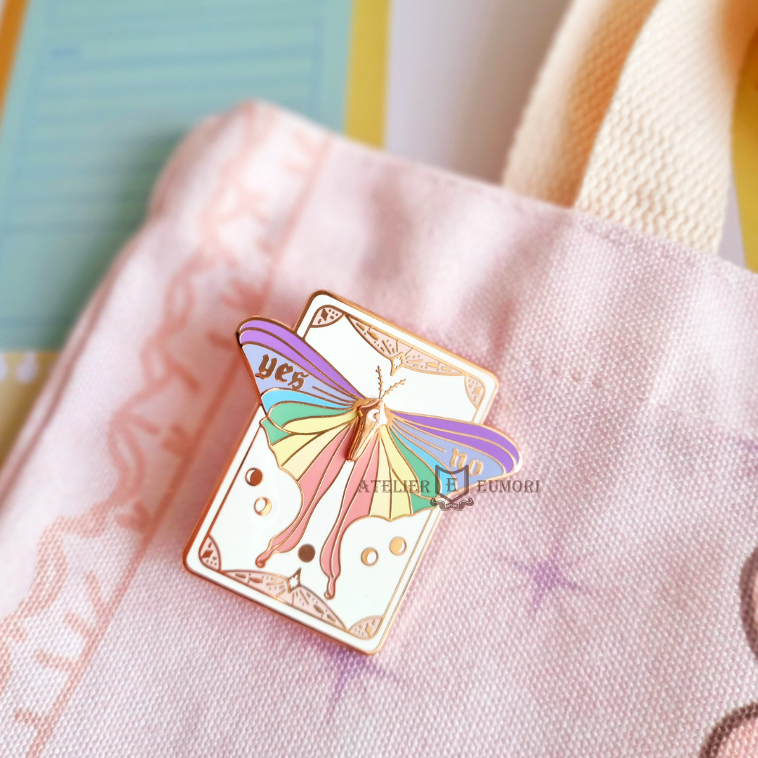 Yes & No Moth Tarot Spinning Enamel Pin